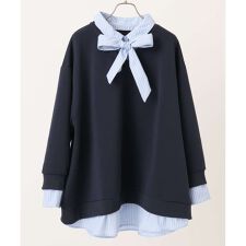 【大きいサイズ】レイヤード風ボウタイトップス