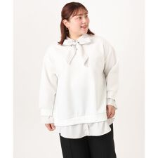【大きいサイズ】レイヤード風ボウタイトップス