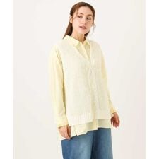 【大きいサイズ】レイヤード風ドロップショルダーシャツ