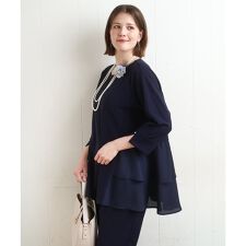 【大きいサイズ/セットアップ対応】カットジョーゼットバックティアードカットソー