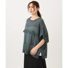 【WEB先行販売】【大きいサイズ】かぎ針切り替えブラウス