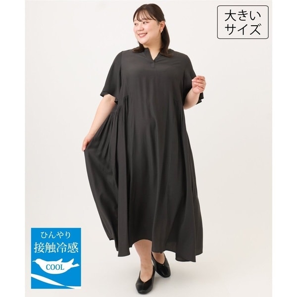 WEB先行販売】【大きいサイズ/接触冷感】バンドカラーギャザー