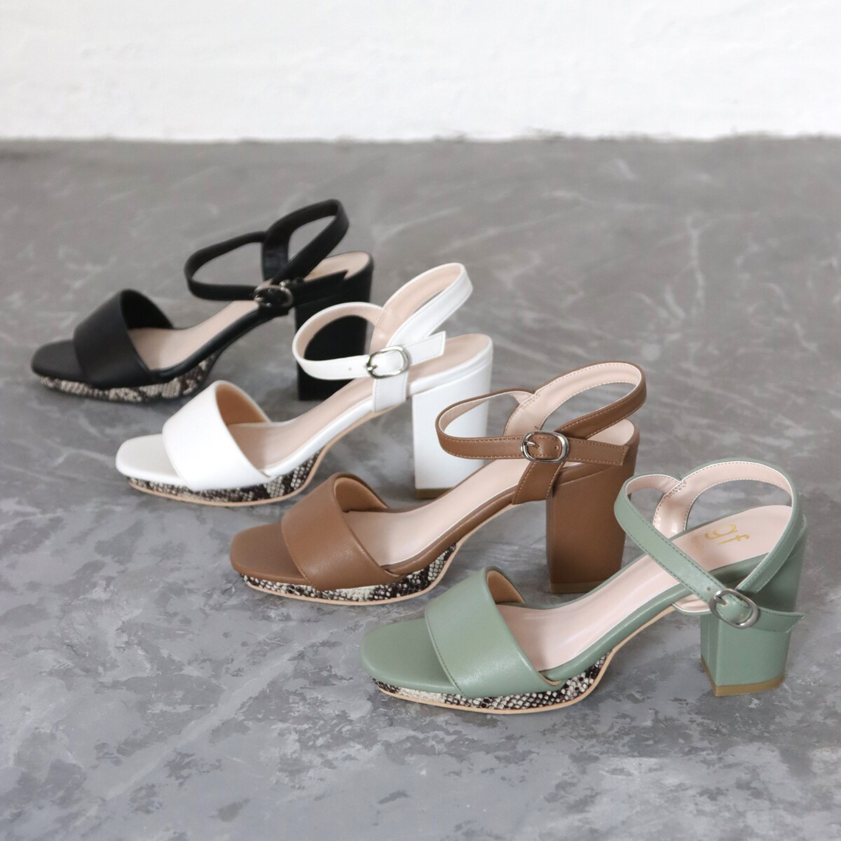 スクエアトゥチャンキーヒールサンダル | グランドフルール