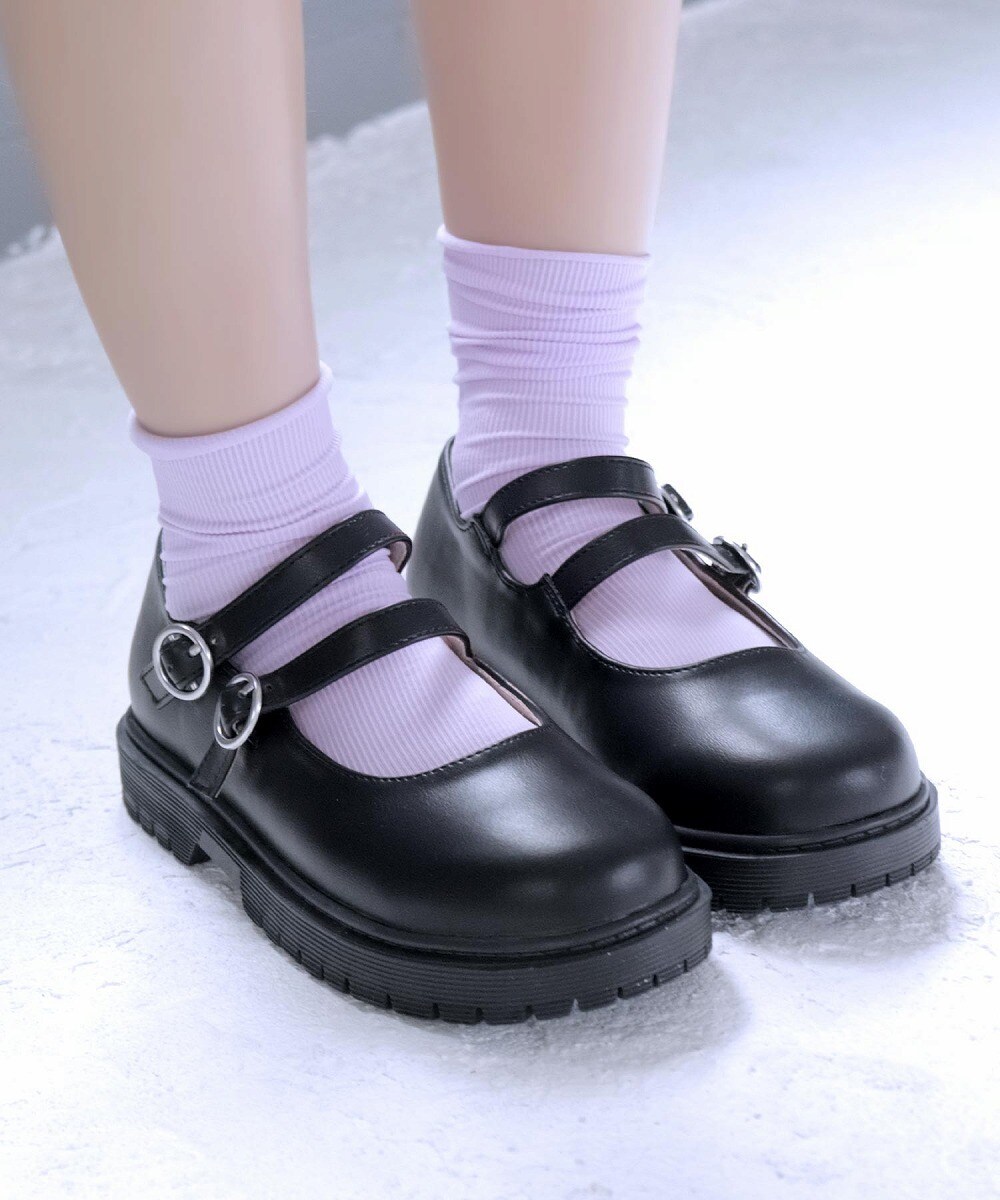 ダブルストラップ 厚底フォーマルパンプス/メリージェーンシューズ