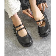 『軽量』ダブルストラップ ローヒールパンプス(LADYS)