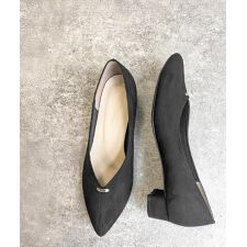 日本製 軽量 3cmヒール ブラック スエード調 ポインテッドトゥパンプス