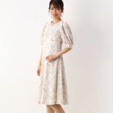 小花プリント胸袖ギャザーワンピース
