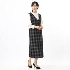 【2023春夏新作】ステッチチェックフロントスリットVあきジャンパースカート