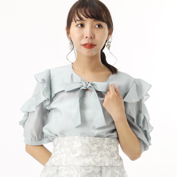 速乾・吸湿・洗える】袖フリル肩ボレロ風ブラウス | カール