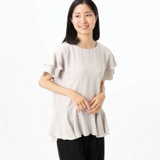 【洗える・セットアップ可能】ダブルクロスフリル二重袖ブラウス