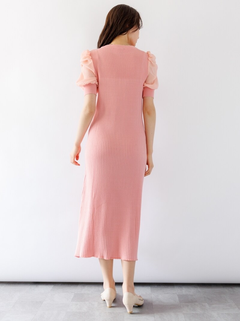 一枚で旬なスタイリング/接触冷感】シアースリーブリブニット