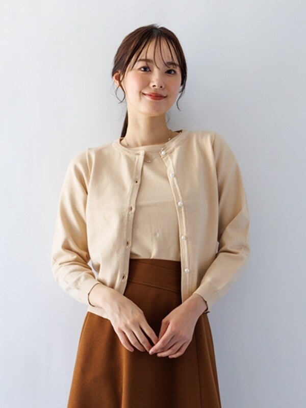 サマーニット】アーガイル柄×パール丸首カーディガン／カールパーク