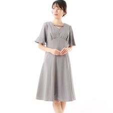 【二次会・セレモニー・ドレス】ストレッチツイルハギフレアーワンピー