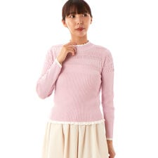 【サマーニット】配色シャーリングハイネックニット