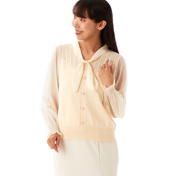 カールパークレーン（Karl Park Lane）/【サマーニット】部分シフォンボウタイニット サマーニット】部分シフォンボウタイニット | カールパークレーン(Karl