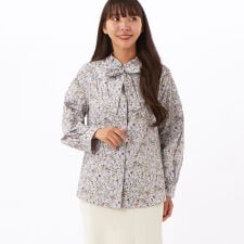 綿プリントボウタイブラウス