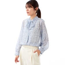 楊柳プリント ボウタイブラウス