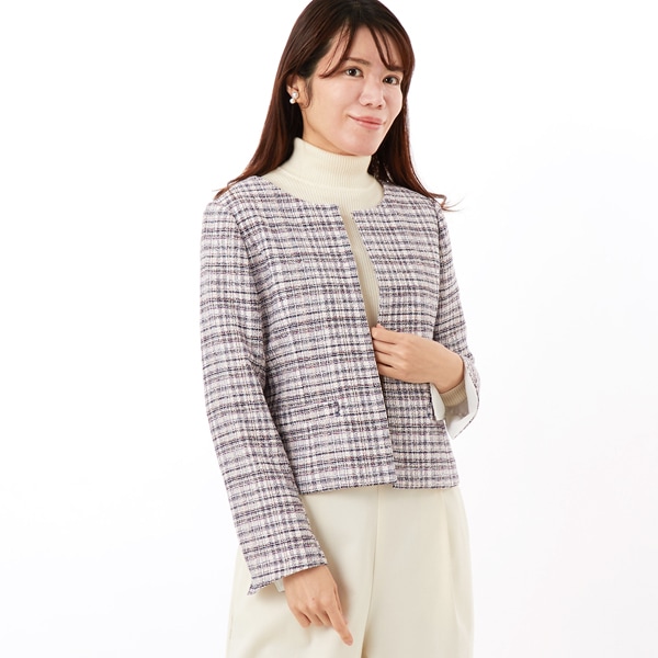 ファンシーツイードブレード付ノーカラージャケット | カールパーク