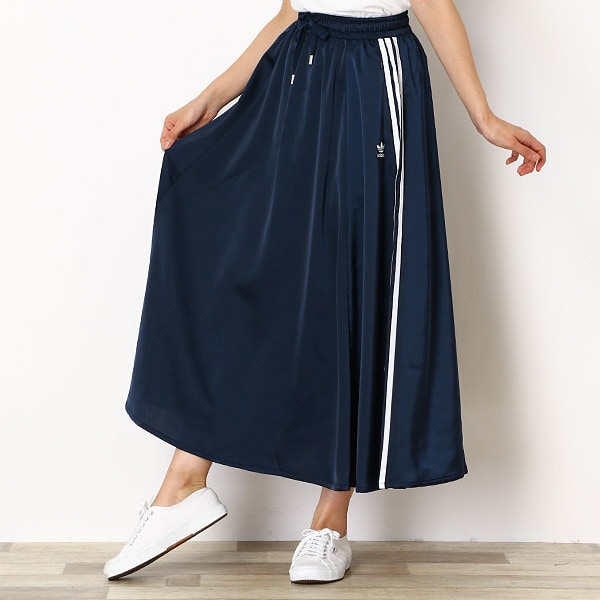 【新品】adidas LONG SATIN SKIRT ネイビーM