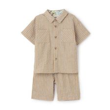 ストライプ半袖シャツセットアップ