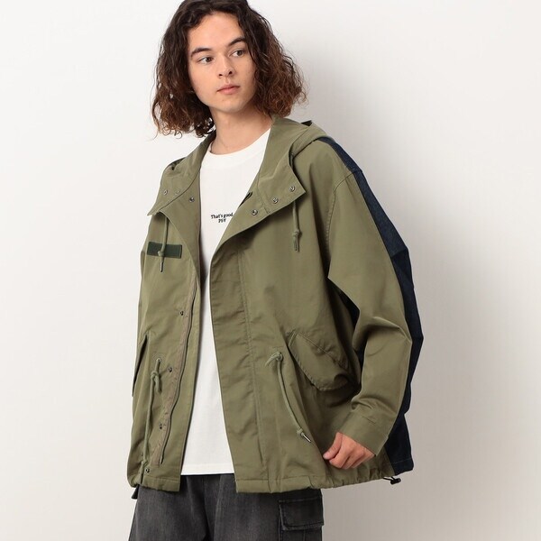 JOURNAL STANDARD コットンナイロンツイル ショートモッズコート コットンツイル＆デニム 切替 ショート モッズコート | パープル