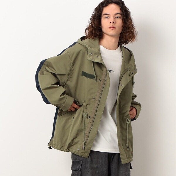 コットンツイル＆デニム 切替 ショート モッズコート | パープル