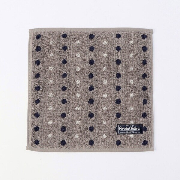 ドット柄パイルタオルハンカチ | パープル＆イエロー(Purple & Yellow