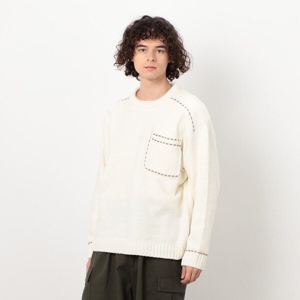 もちもちニット Vネックプルオーバー | パープル＆イエロー