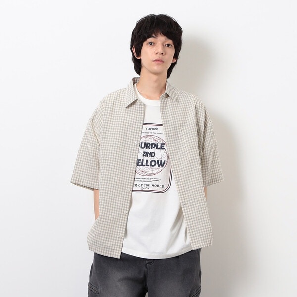 硫化ツイルブリーチクルーネック ワークシャツ | パープル＆イエロー