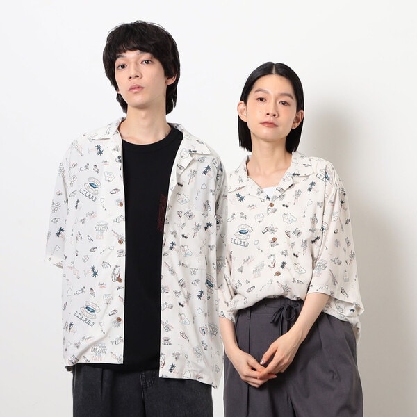 配色ステッチ ブラックデニム 半袖シャツ | パープル＆イエロー
