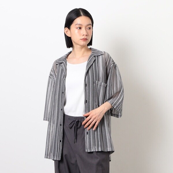 マルチカラーストライプレースシャツ | パープル＆イエロー(Purple