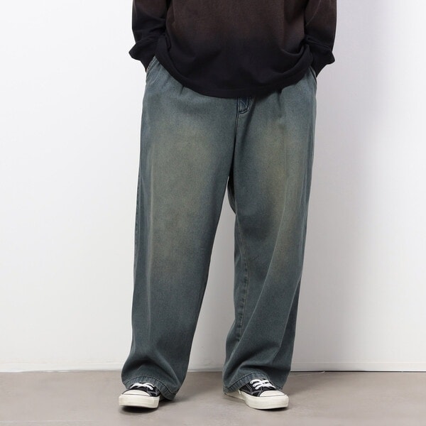 ライトオンスデニムタックワイドパンツ | パープル＆イエロー(Purple