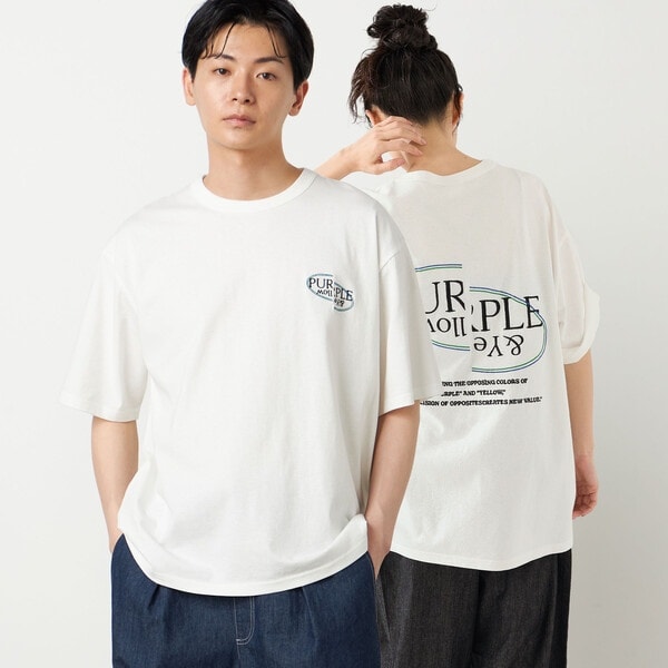 バックロゴ刺繍 半袖Tシャツ | パープル＆イエロー(Purple & Yellow