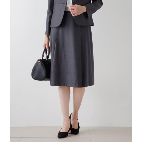 【新品タグ付き】ウールシルク フレアスカート NEWYORKER L-SIZE｜【L】ウールシルクピンドット タックフレア
