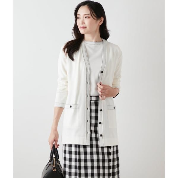 NEWYORKER L-SIZE / ニューヨーカー エルサイズ コットンポリエステル 配色ステッチVネックロングカーディガン NEWYORKER L-SIZE｜【L】コットンポリエステル 配色ステッチV