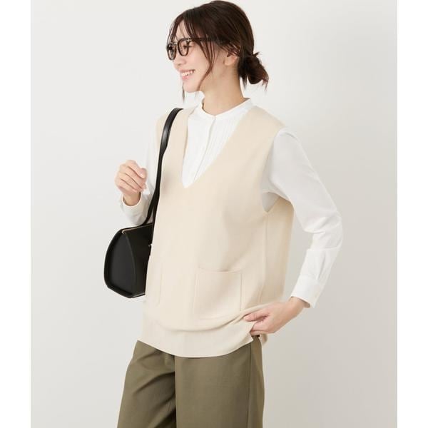 定価17600円　新品　23区【洗える】リネンコットン片畦Vネックニット　M 定価17600円新品23区【洗える】リネンコットン片畦VネックニットM