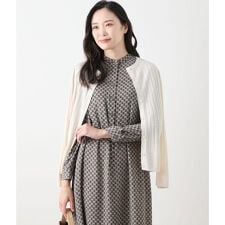 ヴィスコースポリエステル ワイドリブ9分袖クル―ネックカーディガン