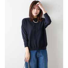 【手洗い可能】TCヘリンボーン 7分袖ニットプルオーバー