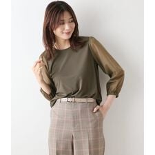 ポリエステル強撚スムース×トリコットオーガンジー 8分袖Tプルオーバー