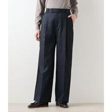 【ストレッチ】デニム調メランジストライプ サイドラインタックパンツ