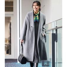 ウールナイロンリバー ショールカラーロングコート