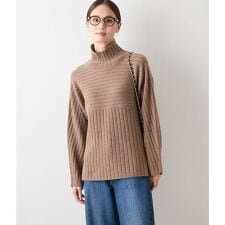 ウールカシミヤ リブハイネックニットプルオーバー