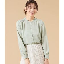 ジオメトリックプリント スタンドフリルブラウス