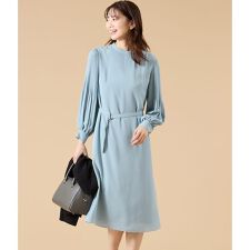 【ウォッシャブル】ソフトジョーゼット 袖プリーツワンピース