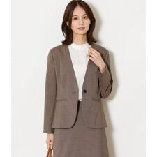 【ウォッシャブル】ウールピンヘッド 1釦カラーレスジャケット