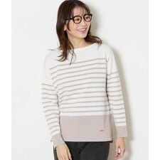 【手洗い可能】コットン天竺 パネルボーダーニットプルオーバー