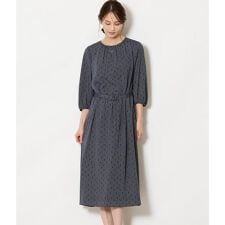 ダイヤドットプリント ベルト付きギャザーワンピース