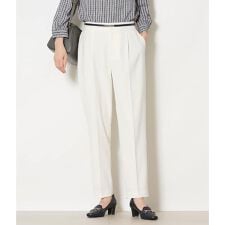 ストレッチツイル ワンタック1タックテーパードパンツ(ホワイト)