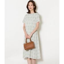 ミモザプリント 半袖フレアワンピース