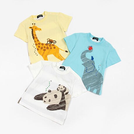後ろボーダーアニマル半袖Tシャツ | クレードスコープ(kladskap 
